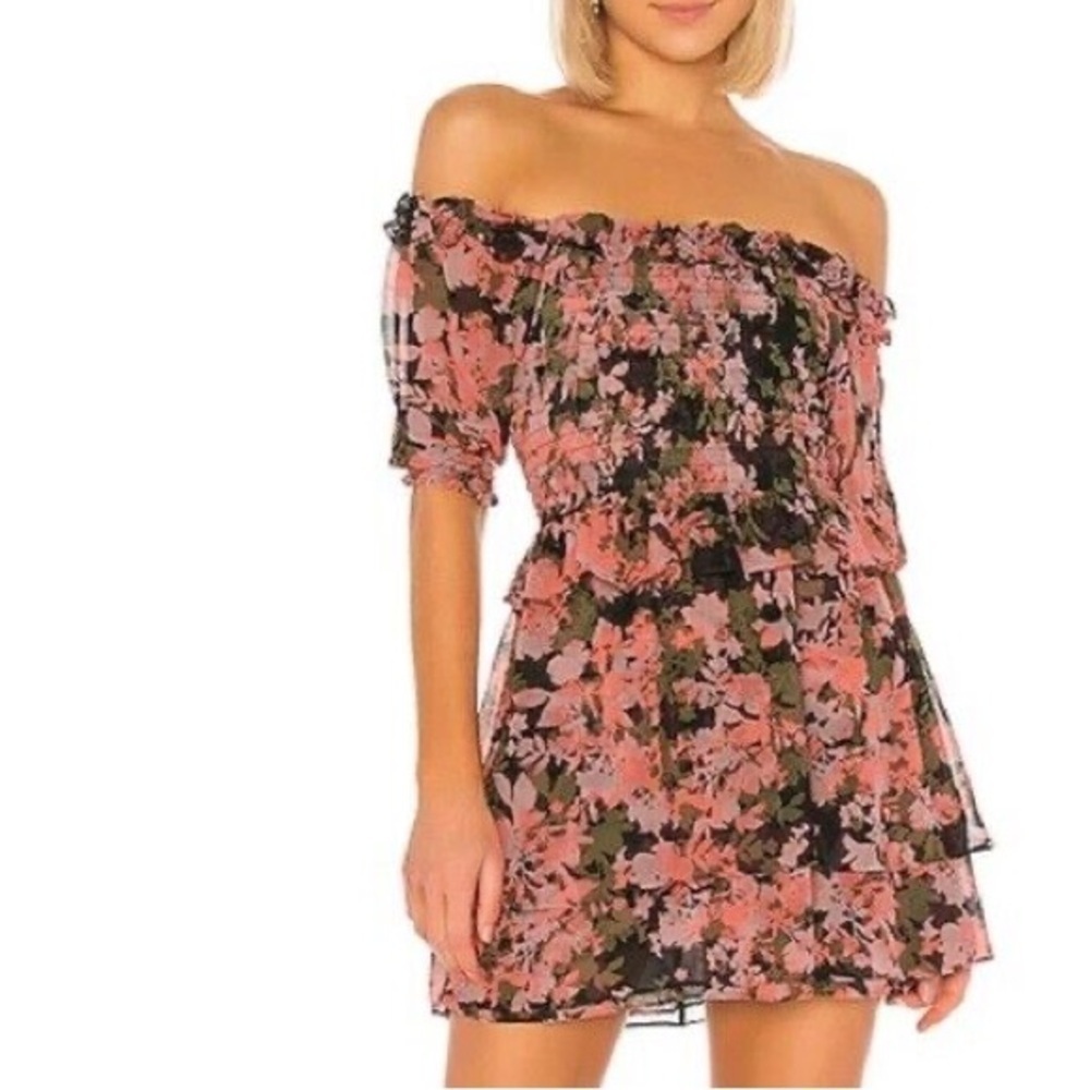 NWT Misa Los Angeles Cela Dress Off The Shoulder Floral Smocked Mini Sz S